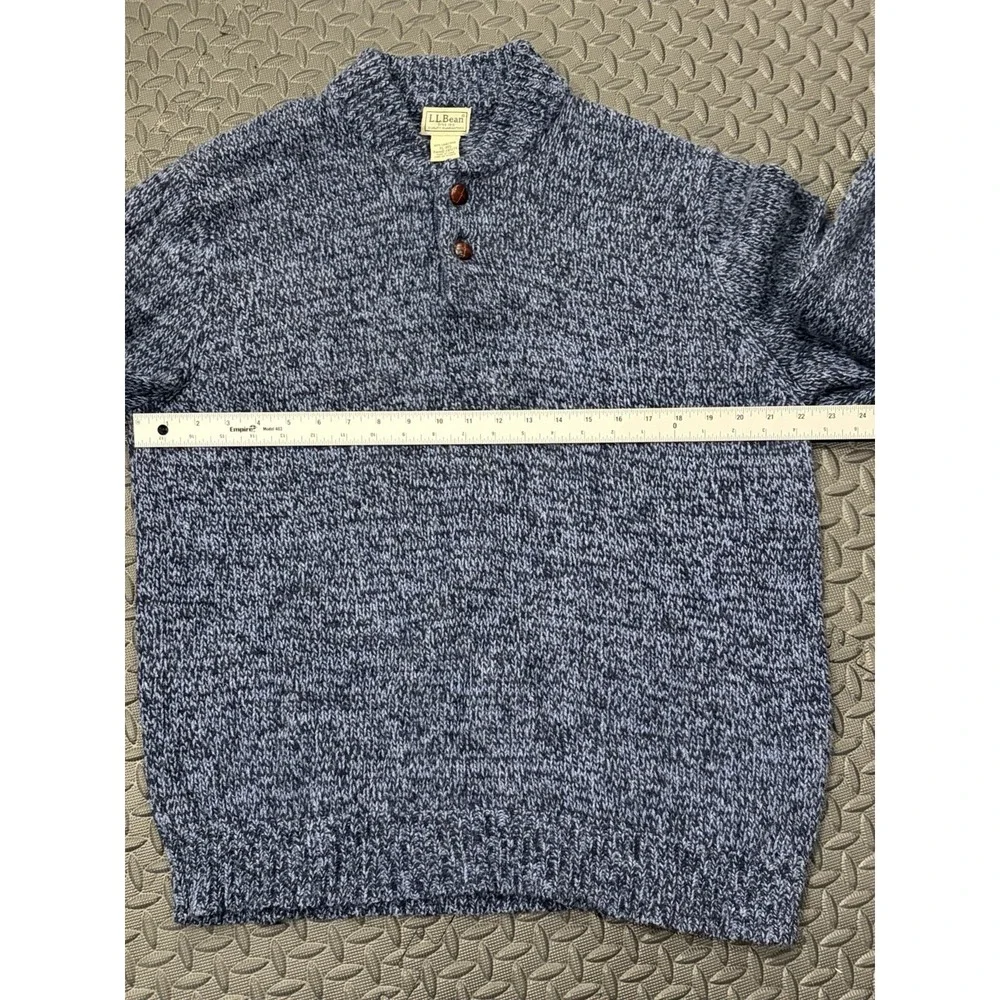 LL Bean Mens XL Henley Sweater Blue Knit 100% Lambswool Fisherman Chunky Buttons